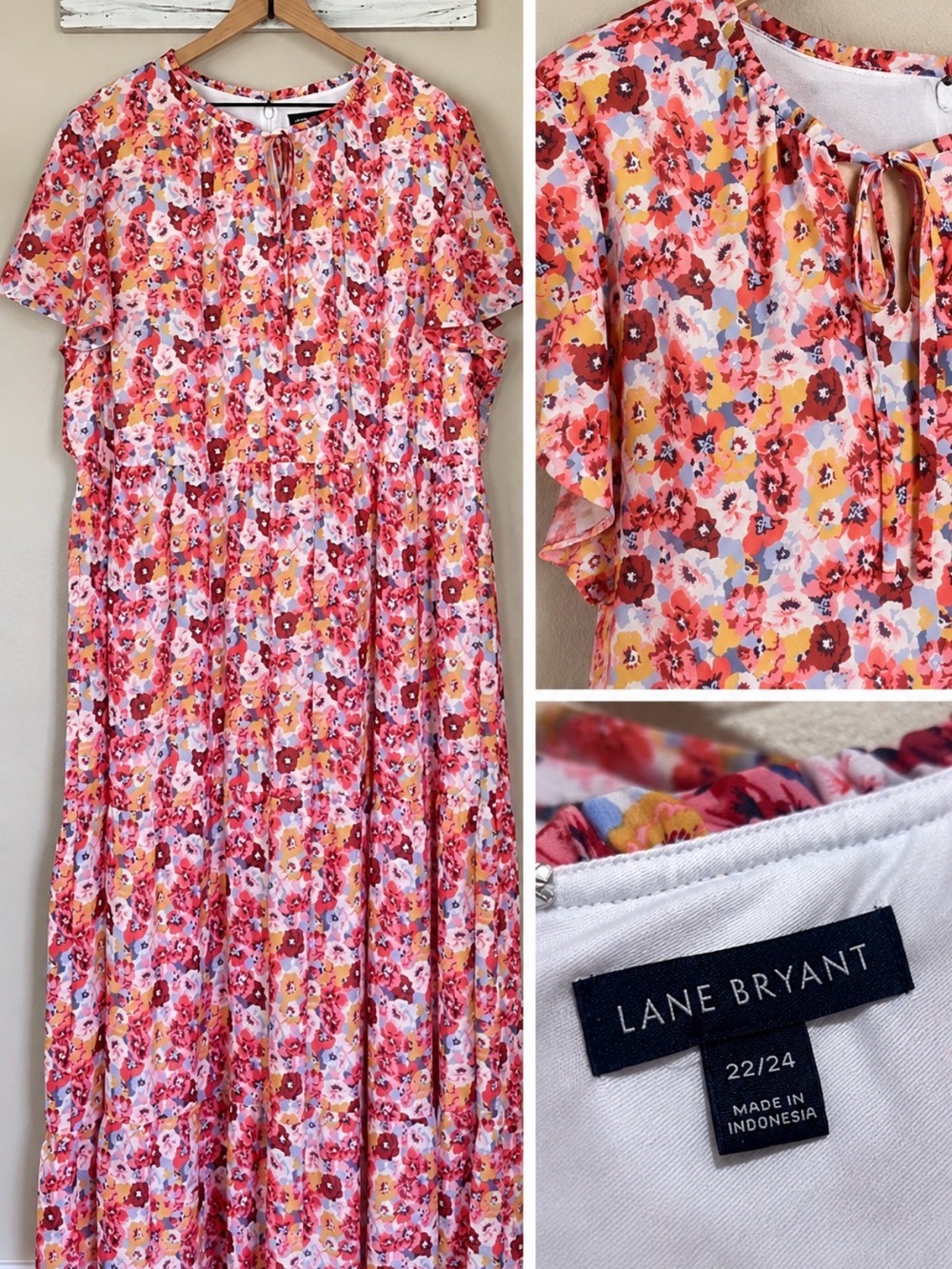 Lane Bryant Pink Floral Tie-Neck Dress